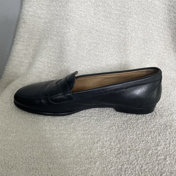 $750 Santoni Solid‎ Black Penny Loafers Leather Shoes Men\'s Size 10.5 FLAWED main image 11